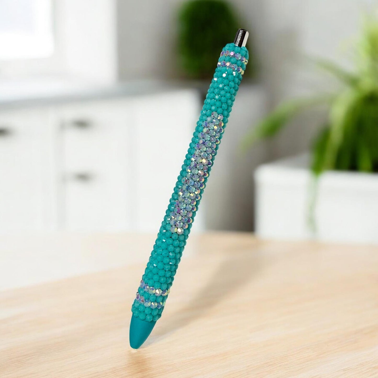 Teal Crayon Rhinestone Pen
