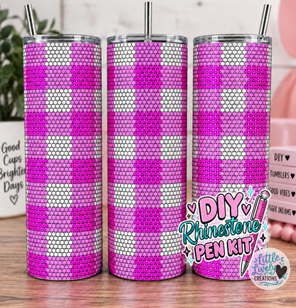 Pink Gingham Rhinestone Tumbler Kit