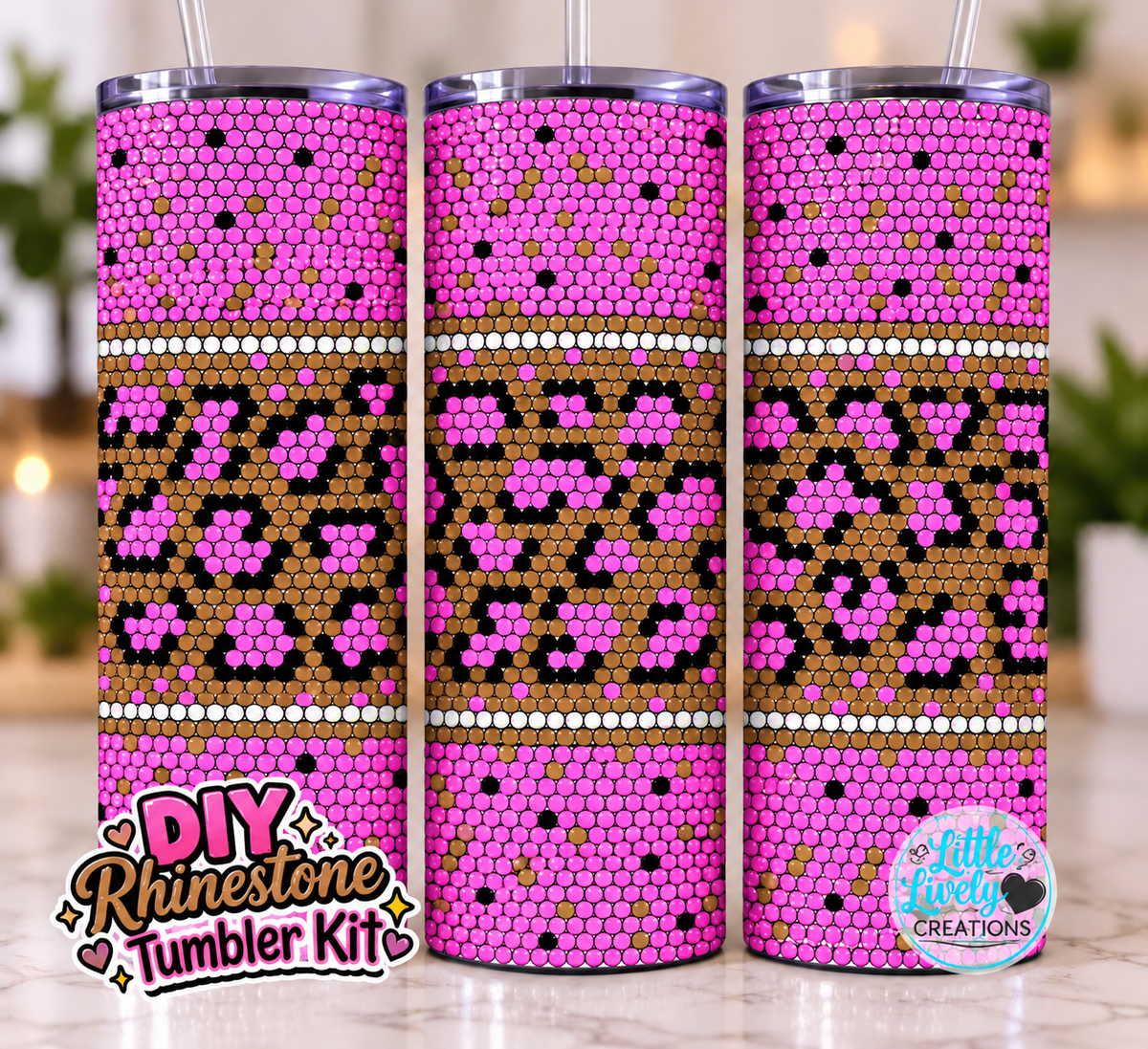 Pink Confetti Cheetah Rhinestone Tumbler Kit
