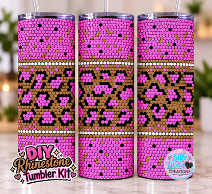 Pink Confetti Cheetah Rhinestone Tumbler Kit