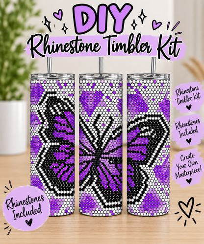 Purple Butterfly Rhinestone Tumbler Kit