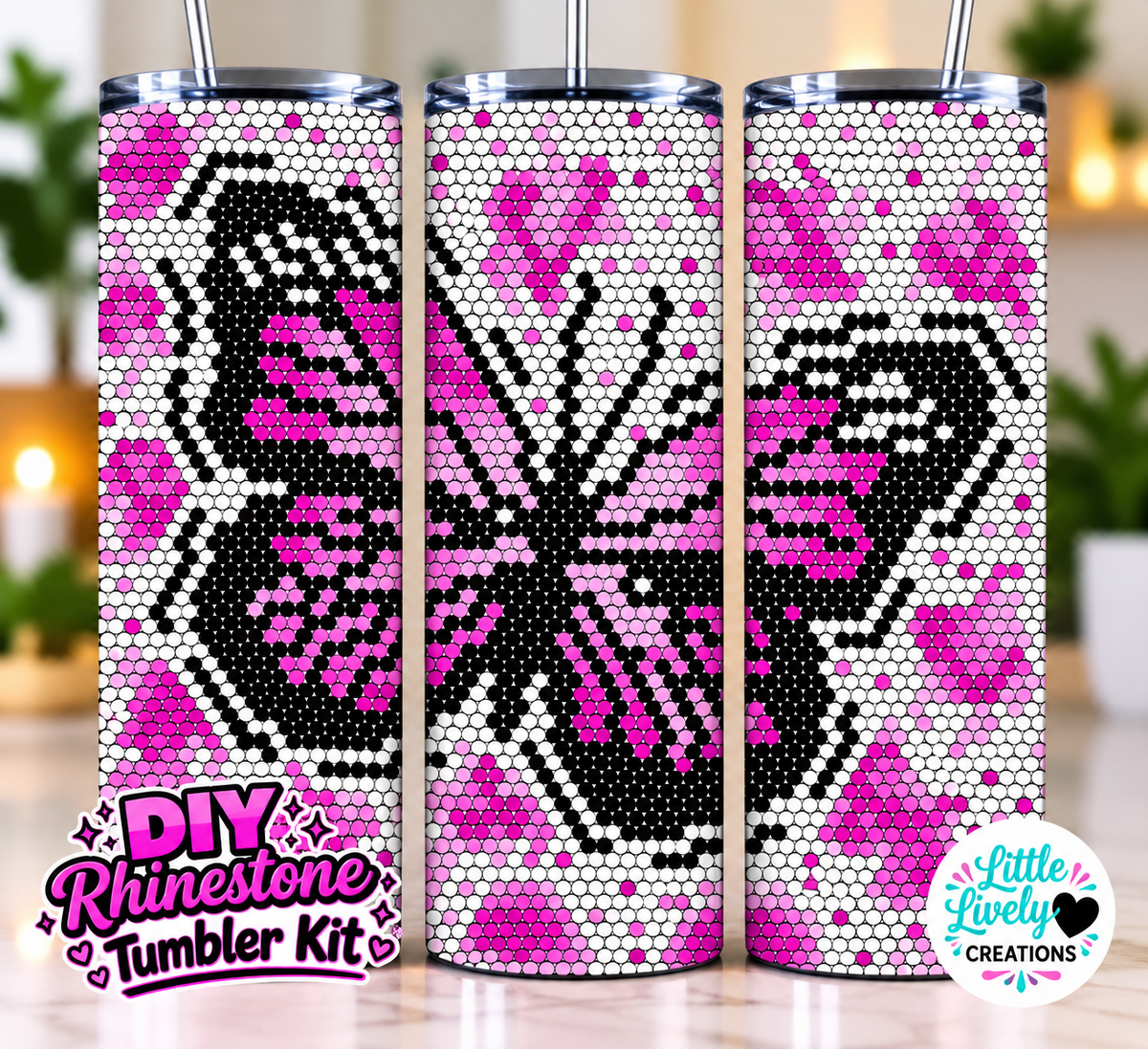 Pink Butterfly Rhinestone Tumbler Kit