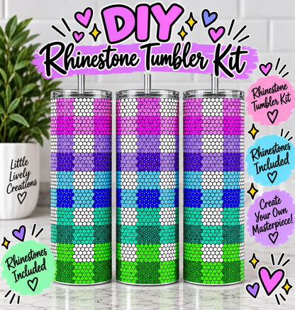 Colorful Gingham Rhinestone Tumbler Kit