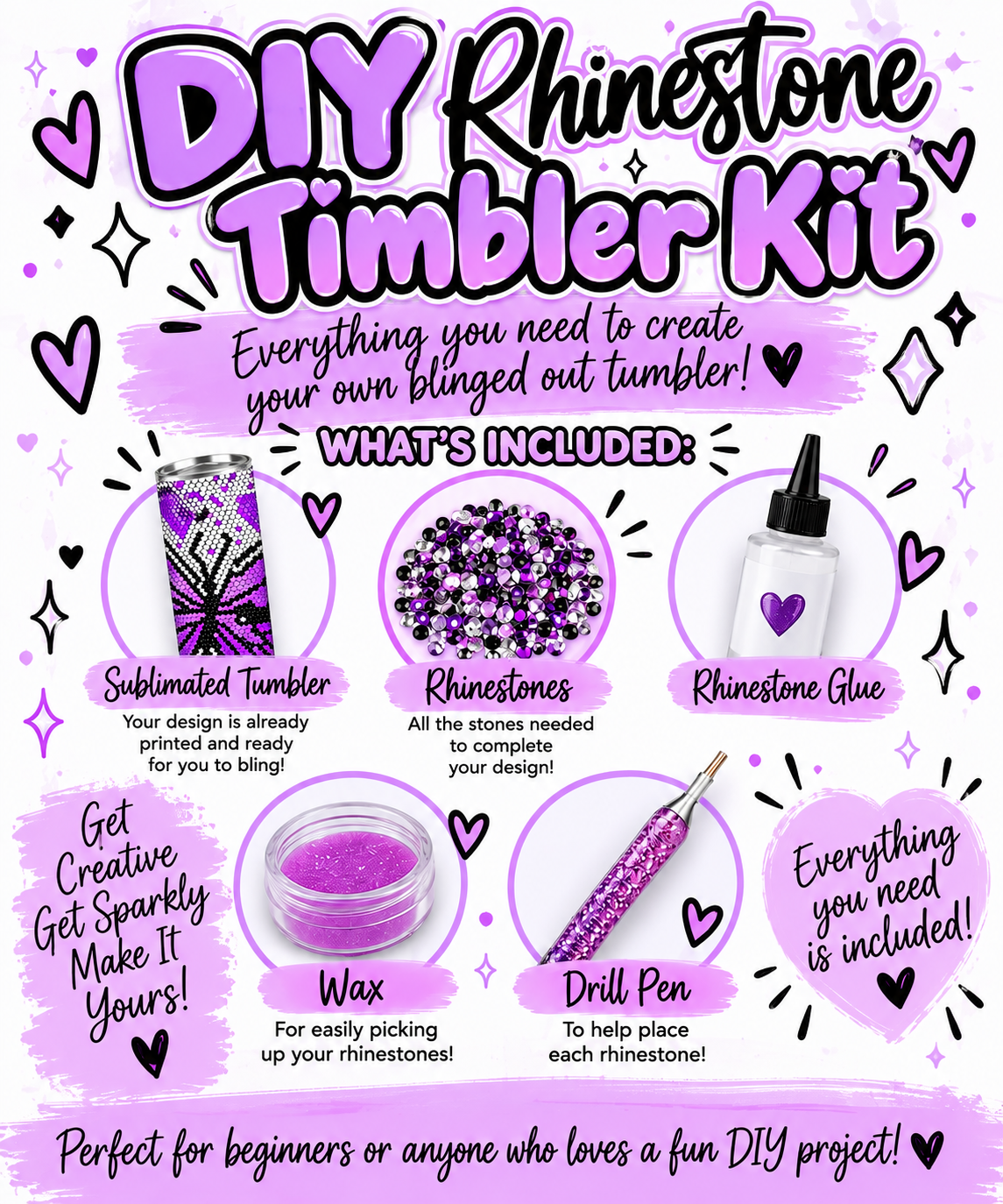 Purple Butterfly Rhinestone Tumbler Kit