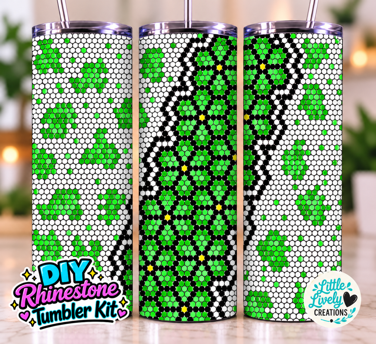 Green Cheetah Floral Rhinestone Tumbler Kit