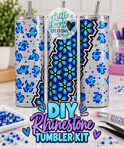 Blue Cheetah Floral Rhinestone Tumbler Kit