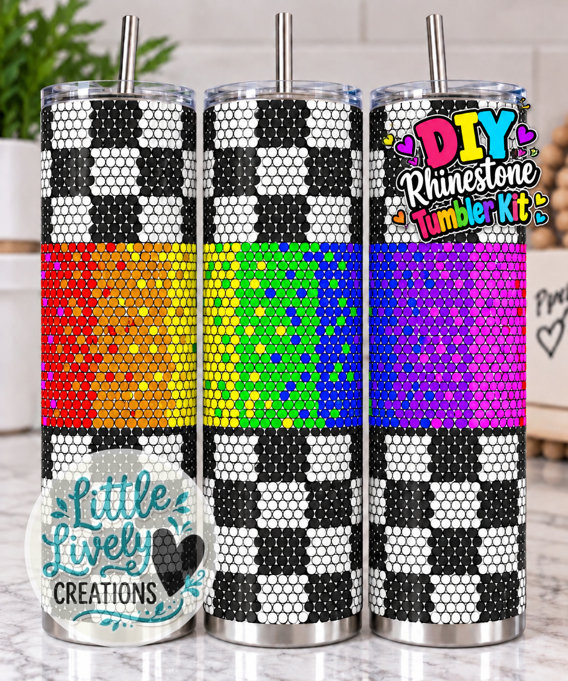 Checker & Rainbow Rhinestone Tumbler Kit