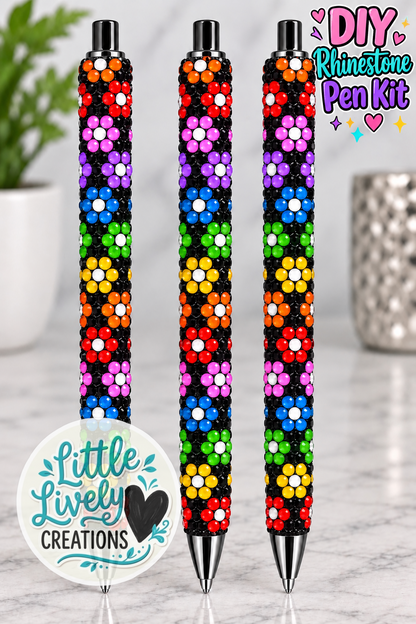 Rainbow Hearts Black Rhinestone Pen Kit