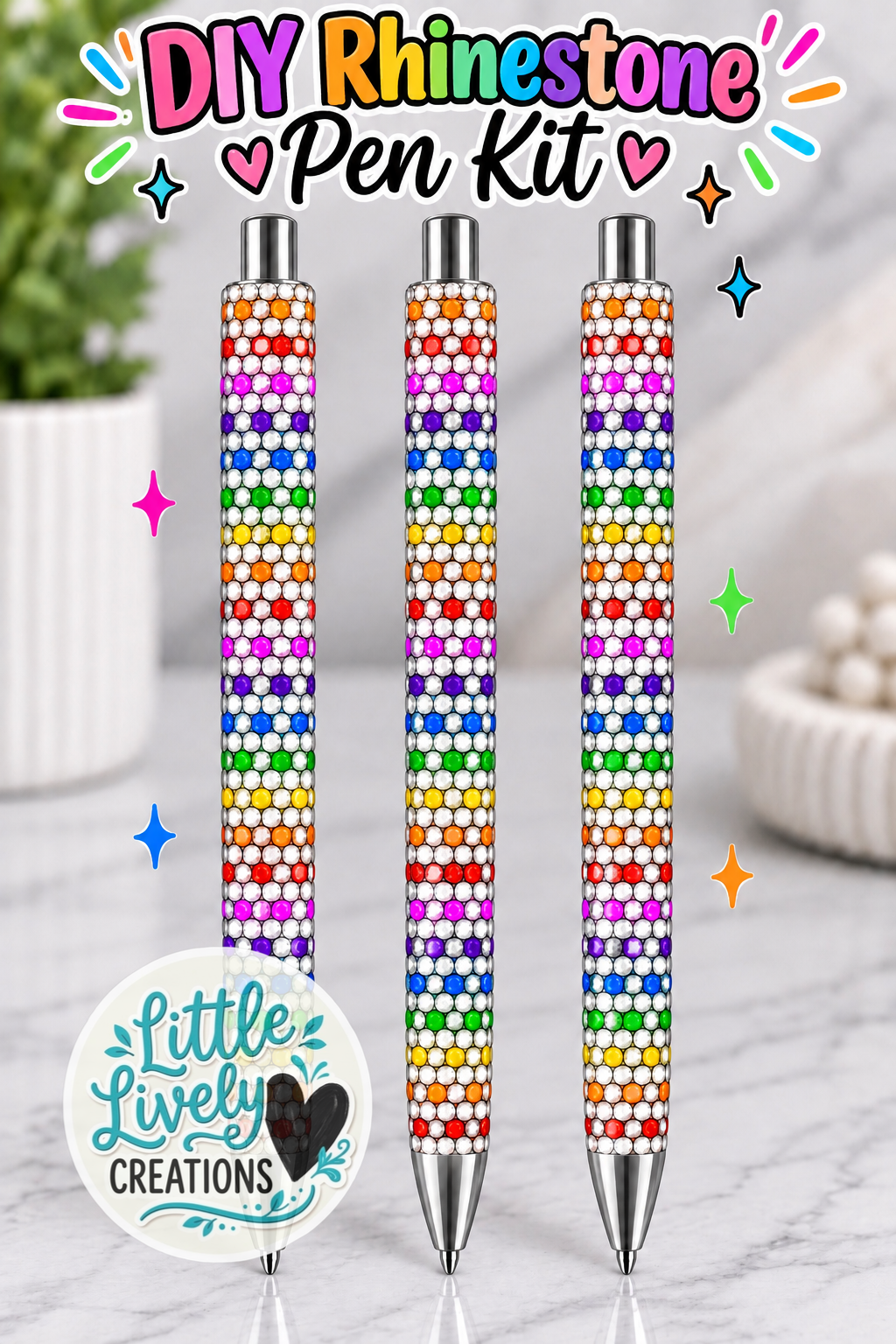 White Rainbow Rhinestone Pen Kit