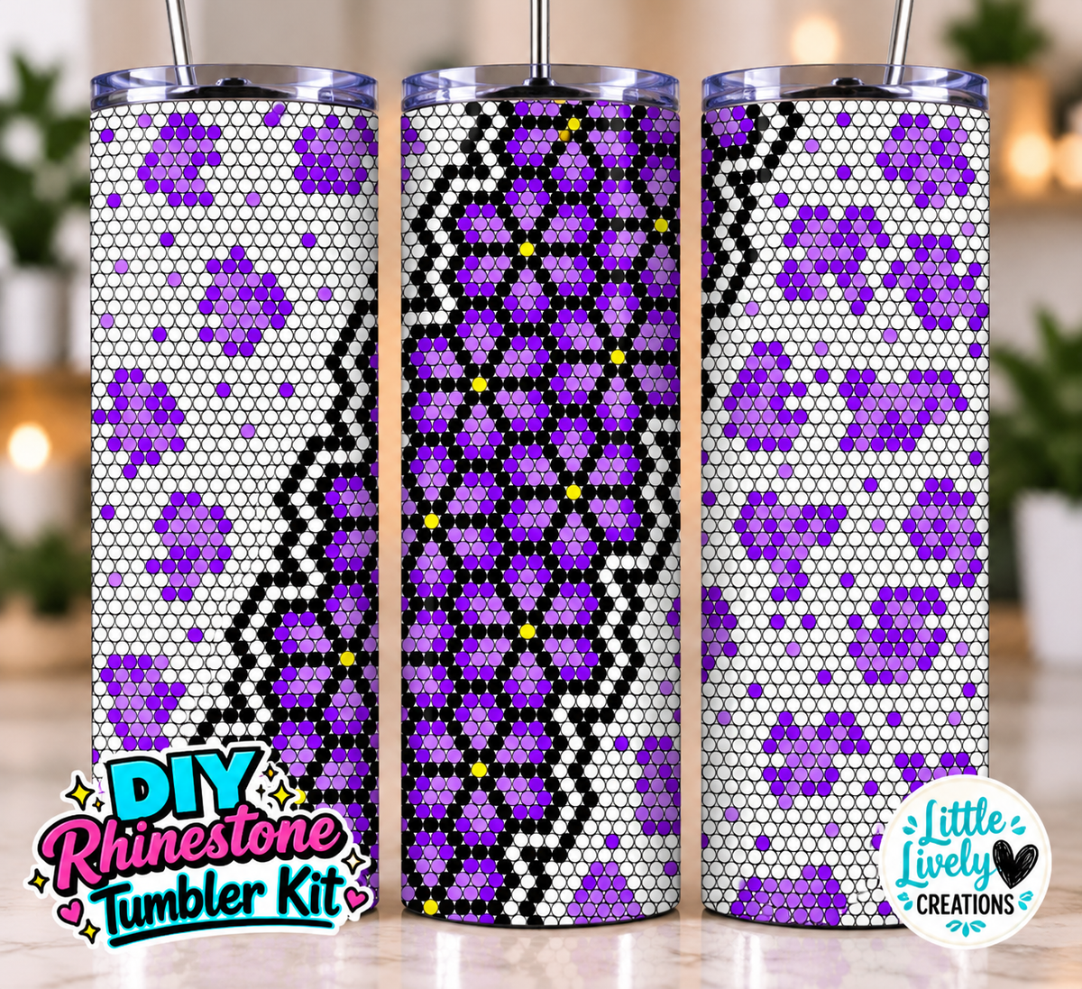 Purple Cheetah Floral Rhinestone Tumbler Kit