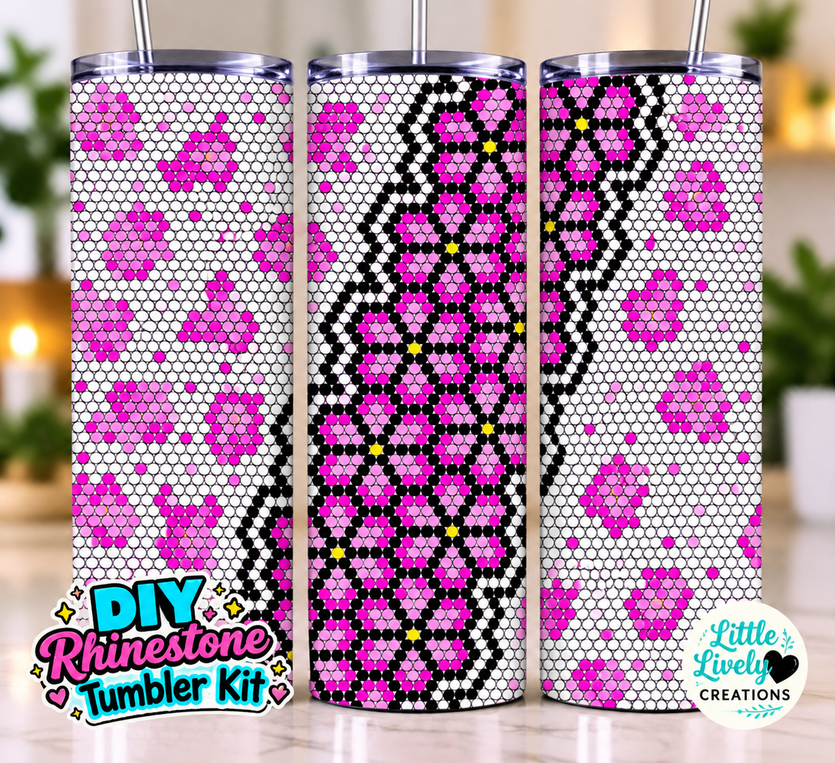 Pink Cheetah Floral Rhinestone Tumbler Kit