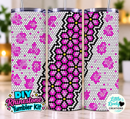 Pink Cheetah Floral Rhinestone Tumbler Kit